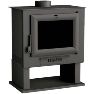 Poêle à bois FM CH-0 11 kW noir sur fond blanc avec sortie supérieure