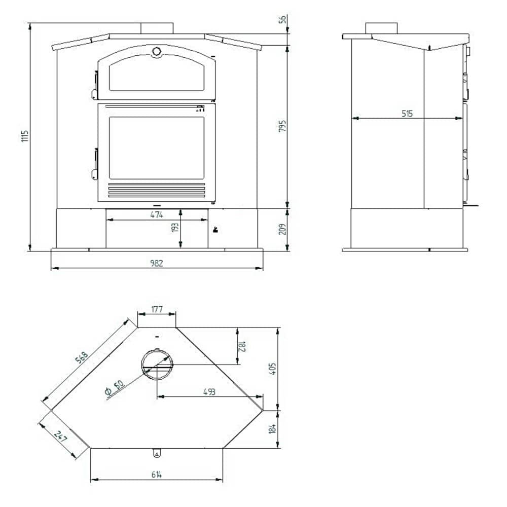 poele-a-bois-fm-ch4r-schema.jpg - Plombier Entre-Deux-Mers Poêle à Bois avec Four FM CH-4R 9,5 kW - vue 3