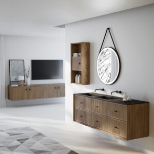 AD BATH Ensemble de salle de bain BLOC 01 – Noyer – Façades striées